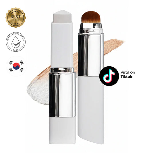 SkinMatch™ Foundation Stick packaging with brush, promoting flawless coverage, highlighted on TikTok.