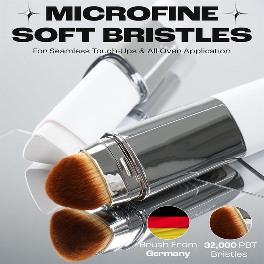 Microfine soft bristles brush for seamless touch-ups and all-over application with SkinMatch foundation stick.