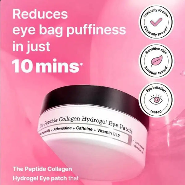 Peptide eye patches in a jar, reducing under-eye puffiness in just 10 minutes for refreshed eyes.
