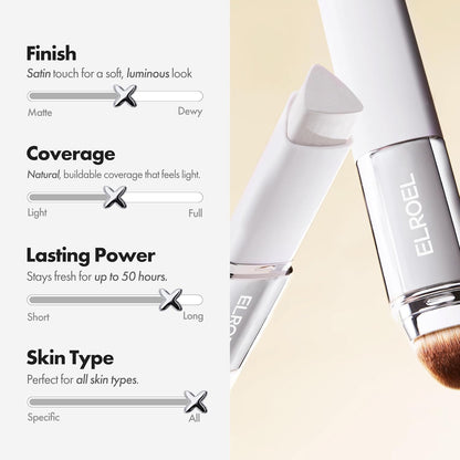 SkinMatch™ Foundation Stick features satin finish, natural coverage, lasting power up to 50 hours, suitable for all skin types.